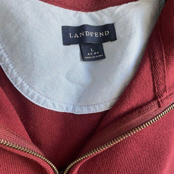 100% Cotton Lands' End Burgundy Bedford Rib Quarter Zip Sweatshirt, Large - Picture 2 of 6